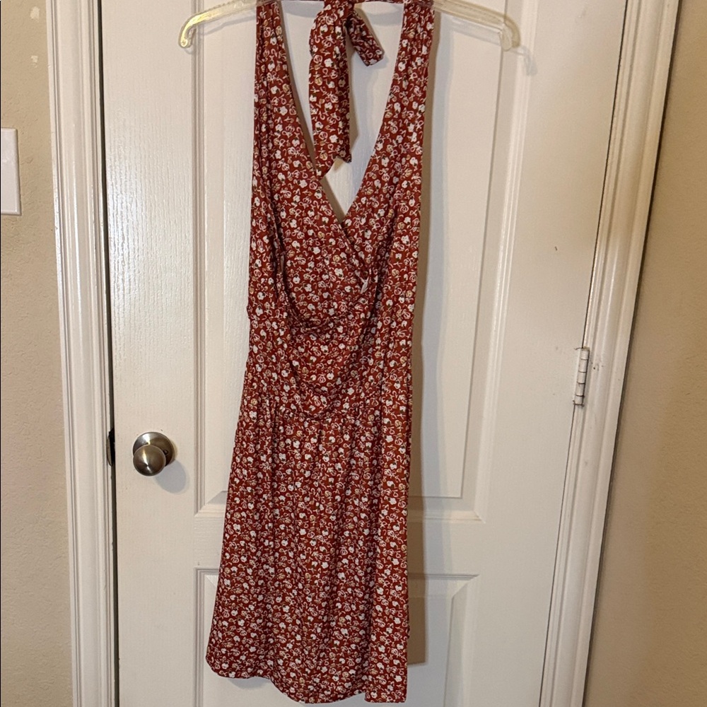 Rust Floral Halter Neck Dress size large - Picture 4 of 6